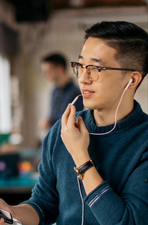 Man speaking into headset